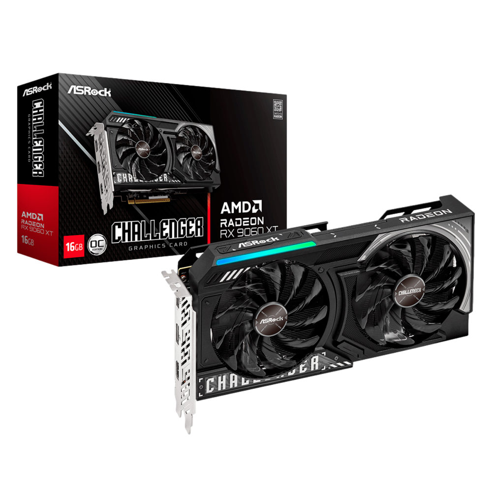 Tarjeta de Video ASRock AMD Radeon RX 9060 XT Challenger OC / 16GB 128-bit GDDR6 / PCI Express x16 5.0 / RX9060XT CL 16GO